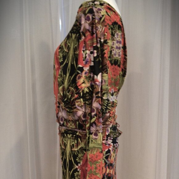 "VaVaVoom" Maxi Statement Dress, Fits S-L, Orange/Green/Black Multi Print - Picture 4 of 6